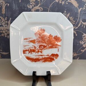 Vintage Shafford Japan Farmer On Buffalo with Landscape Octagonal Plate